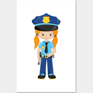 Police Girl, Police Officer, Cop, Orange Hair Posters and Art